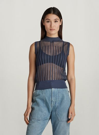 Pointelle Knitted Mock Top